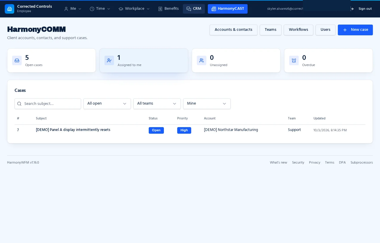 Employee CRM view filtered to the case assigned to them